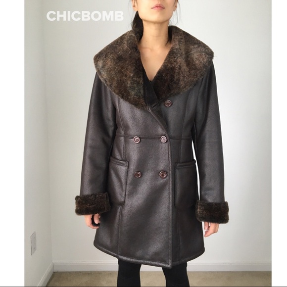 OVERSIZED VEGAN LEATHER FAUX FUR COAT - DARK BROWN - Picture 3 of 8